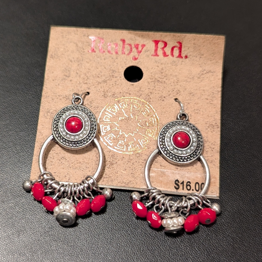 Ruby Rd Silver And Red Dangle Earrings 10$